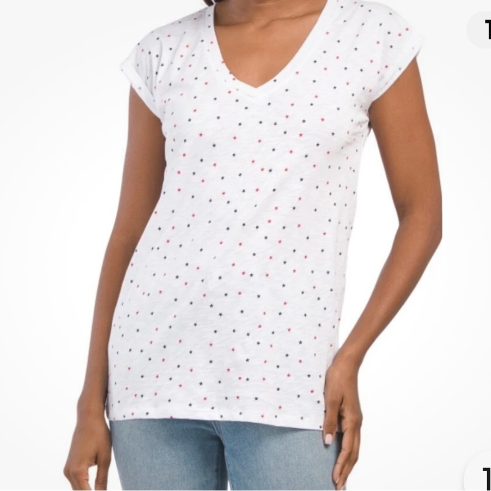 Christian Siriano V-Neck Star Print Tee - 100% Pima Cotton Size Large